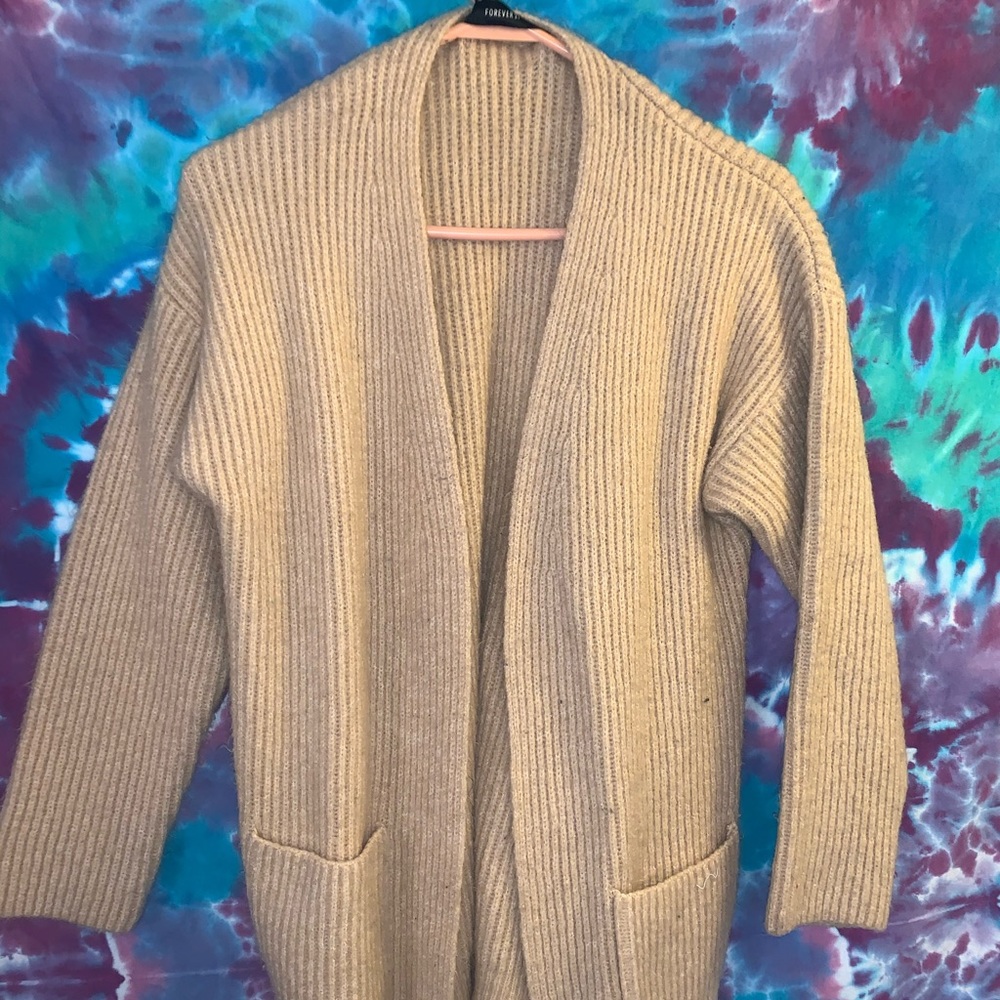 Forever 21 Cream Cardigan With Pockets